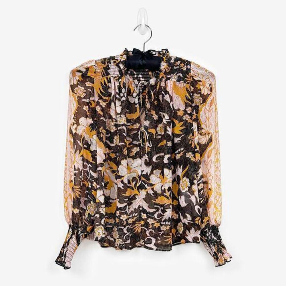 O.P.T Floral Blouse Size XS Peasant‎ Top Flowy Semi-Sheer Romantic Dark Boho